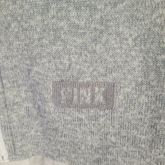 Victorias Secret Pink Sweater Small Knit Crop Gray 1/2 Zip Cinch Waist - Picture 10 of 15